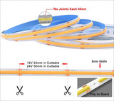 High Density COB LED Strip Lights 400LEDs 12V/24V 5M/10M Flexible with Adhesive Tape 3mm 5mm 8mm Width CRI>90