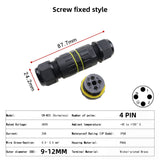 IP68 Waterproof Inline Connector - Heavy Duty Outdoor Cable Joint 2-Pin to 6-Pin