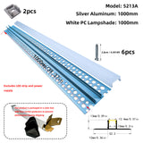 5213A LED Gypsum Board Profile - 1m 2m  Aluminum Recessed Profile with Airflow Channels & Diffuser for Indirect Roof Lighting (PC White/Black + Silicone )