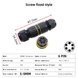 IP68 Waterproof Inline Connector - Heavy Duty Outdoor Cable Joint 2-Pin to 6-Pin