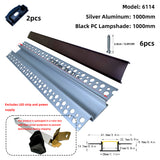 6114 Recessed Drywall LED Aluminium Profile – Black/White Diffuser or Silicone Cover for Indirect Light (1m / 2m)