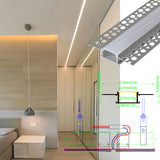 6114 Recessed Drywall LED Aluminium Profile – Black/White Diffuser or Silicone Cover for Indirect Light (1m / 2m)