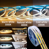 COB led strip lights 12V/24V 8mm flexible high density with adhesive 5M 10M RA90
