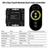 RF 6-Key Touch Remote Dual Color LED Strip Controller – CCT Brightness & Color Temperature Dimmer 12-24V