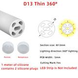 D13 1-5m 360° Glowing Round Silicone Neon Flex Housing for 5mm Dual-Sided LED Strip Commercial & Home Lighting