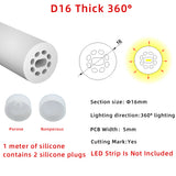 D16  Round Silicone LED Neon Tube Housing for 5mm  Double-Sided Strip Surface Suspended Mount 1-5m